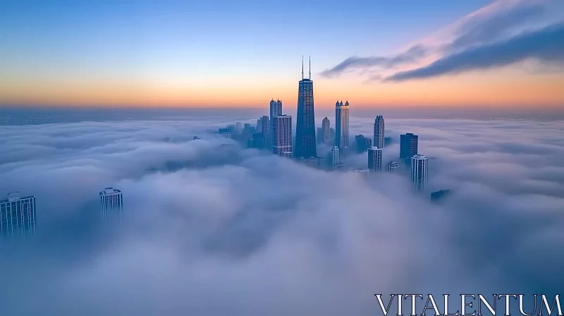 City Skyline at Sunrise with Fog AI Image