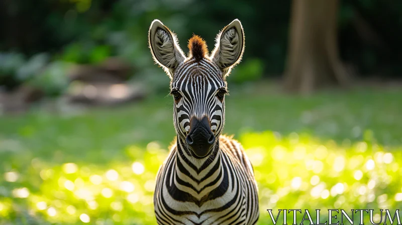 Zebra Grazing in Sunlit Field AI Image