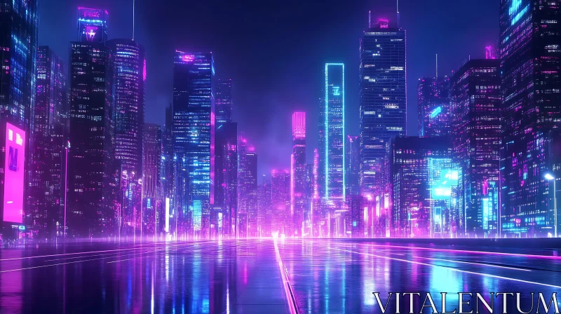 AI ART Modern Urban Night Scene with Neon Illuminations