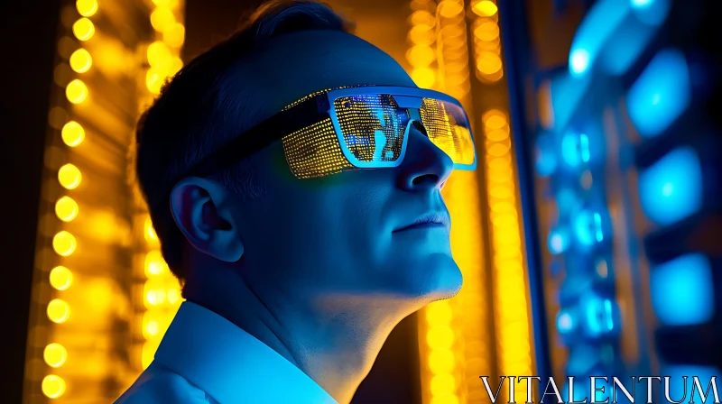 AI ART Person with High-Tech Glasses in Neon Light