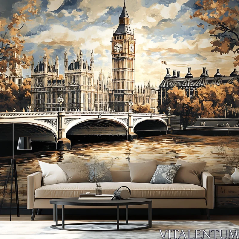 Living Room Mural Featuring Iconic London Landmark AI Image