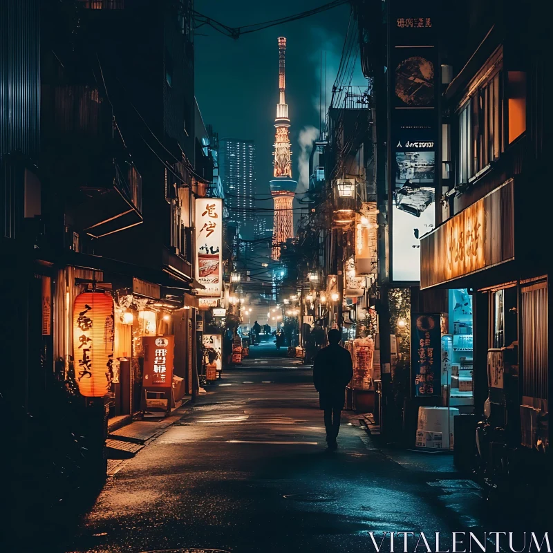 AI ART Tranquil Nighttime Urban Scene in Japan