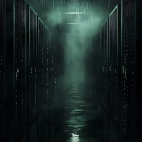 Mysterious Green-Hued Server Room