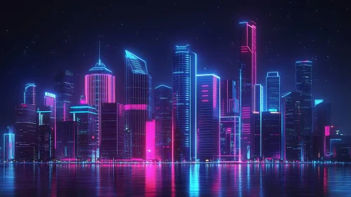 Modern Urban Skyline with Neon Lights