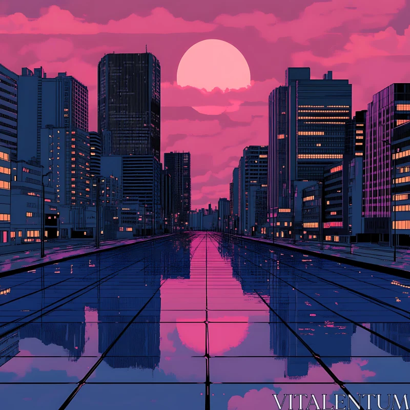 Urban Sunset in a Futuristic Metropolis AI Image