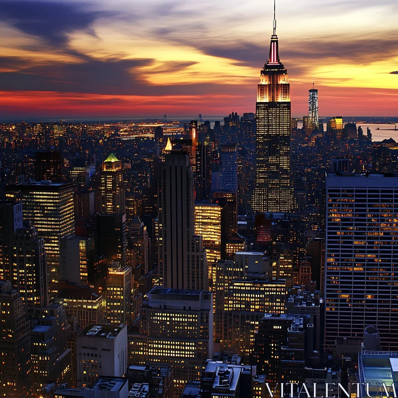 Bird's Eye View of City Skyline at Dusk AI Image