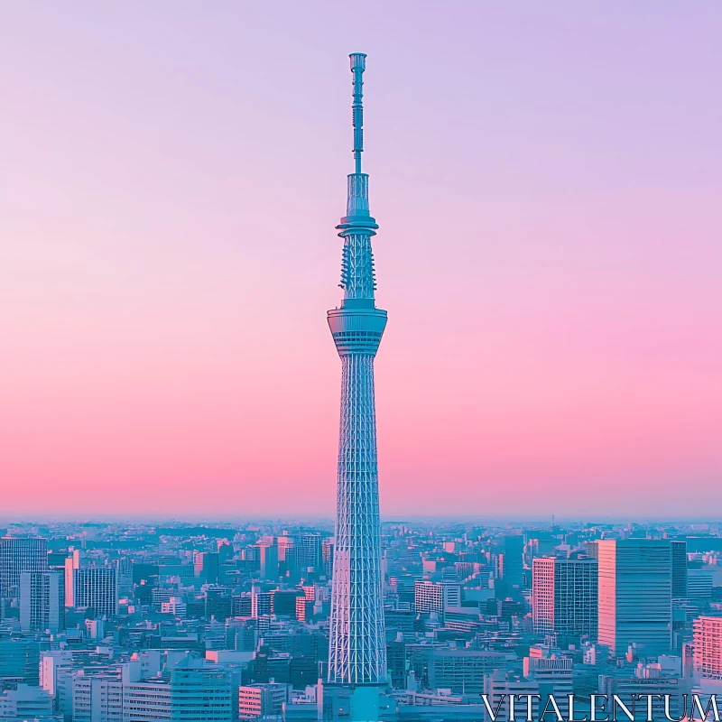 Iconic Tower Overlooking Vibrant Urban Scene AI Image