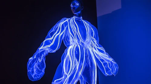 Modern Art: Mannequin in Glowing Blue Fashion