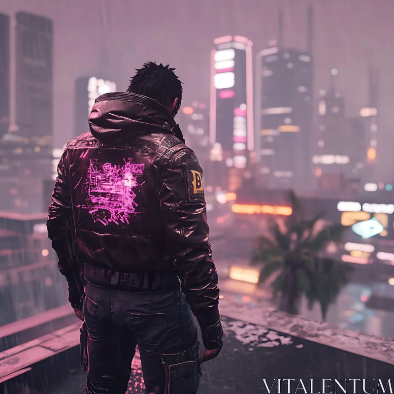 AI ART Neon-Lit Cyberpunk Rooftop Scene