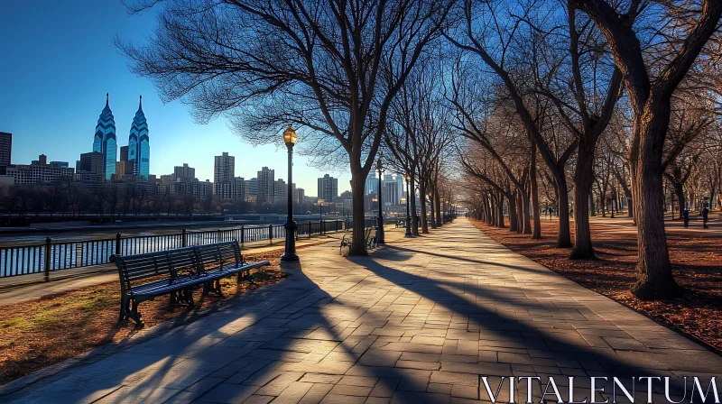 City Park with Benches and Bare Trees in Winter AI Image