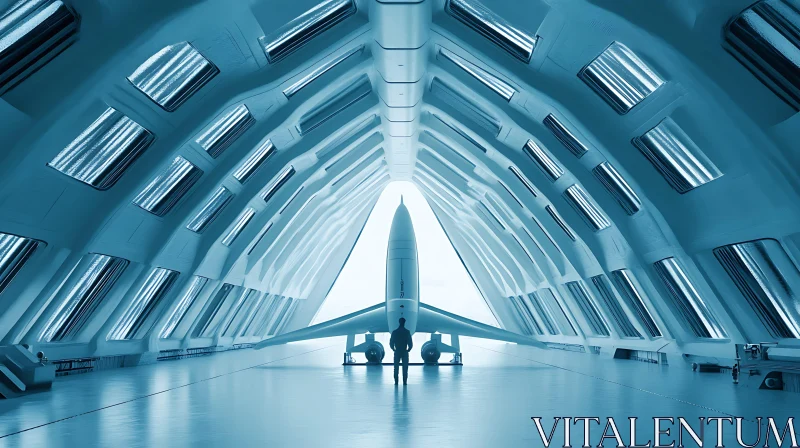 AI ART Modern Spaceship within an Arched Technological Hangar