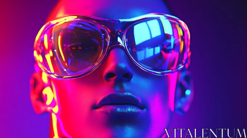 Bold Neon Portrait with Oversized Reflective Glasses AI Image