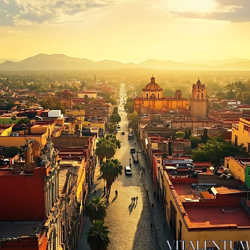 AI ART Aerial View of a Golden-Hued City at Dusk