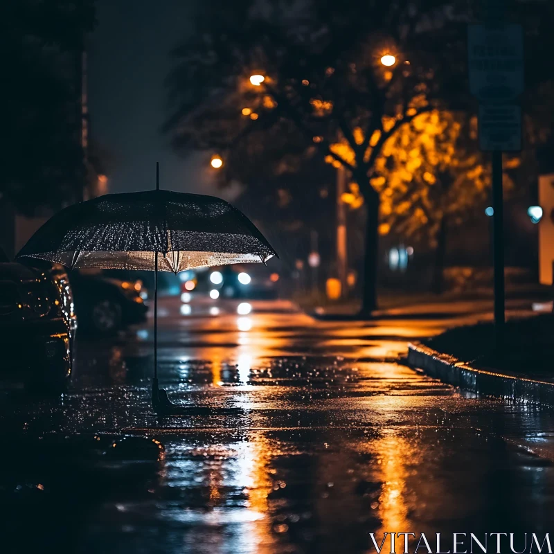 AI ART Lonely Umbrella in City Rain