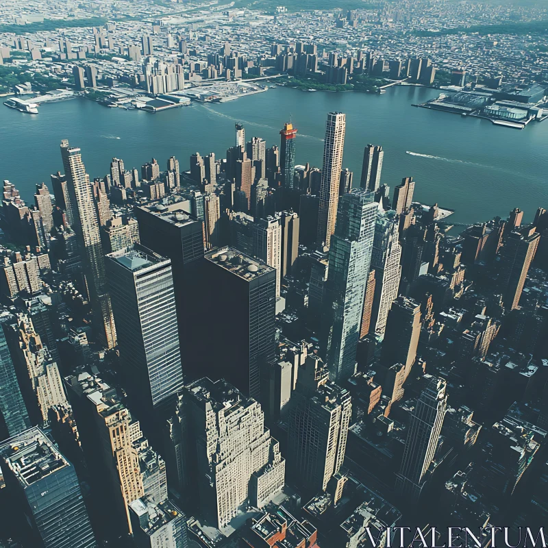 Aerial Cityscape of Skyscrapers and River AI Image