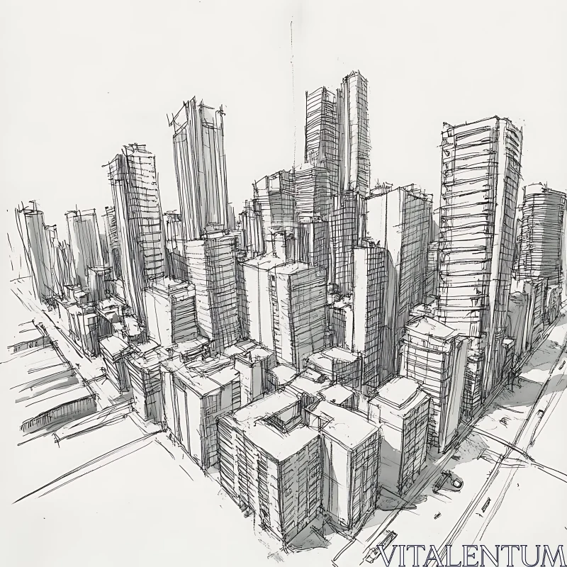 AI ART Detailed Architectural Sketch of City Buildings