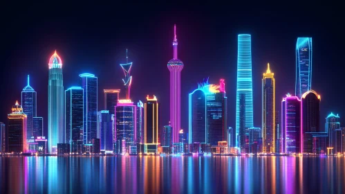 Urban Skyline with Neon Illumination