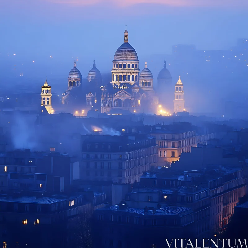 Majestic Domes Shrouded in Evening Mist AI Image