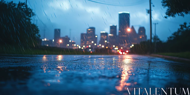 AI ART City Lights Reflected on Wet Streets during Rain