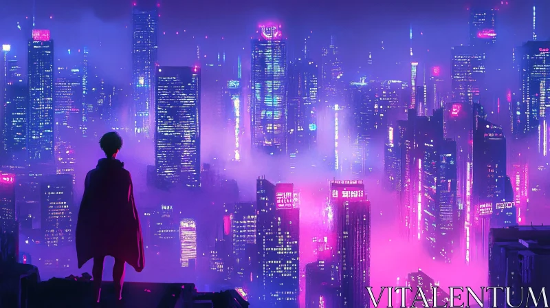 AI ART Cyberpunk Night City View with Figure