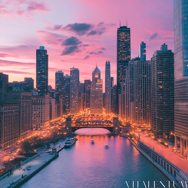 AI ART Picturesque Evening Skyline with River Reflection