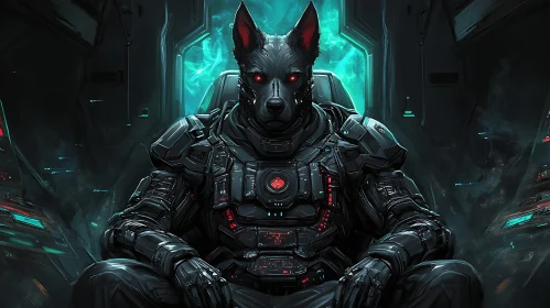 Futuristic Cyborg Wolf Seated