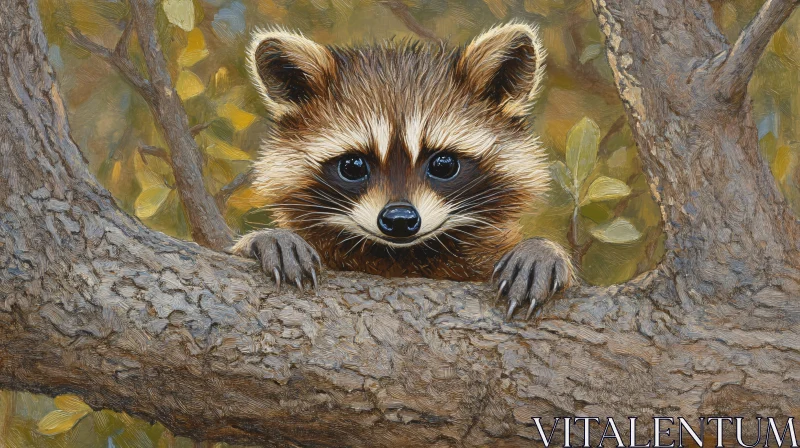 Whimsical Raccoon Portrait in Nature AI Image