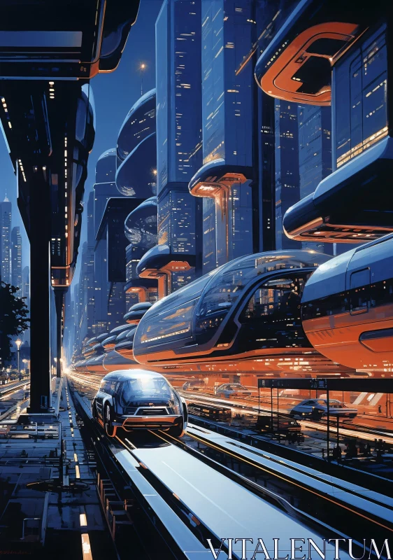 High-Tech Future City at Night AI Image