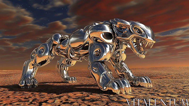 AI ART Metallic Panther in a Barren Desert