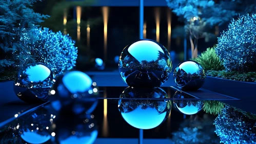 Modern Reflective Blue Sphere Art Installation