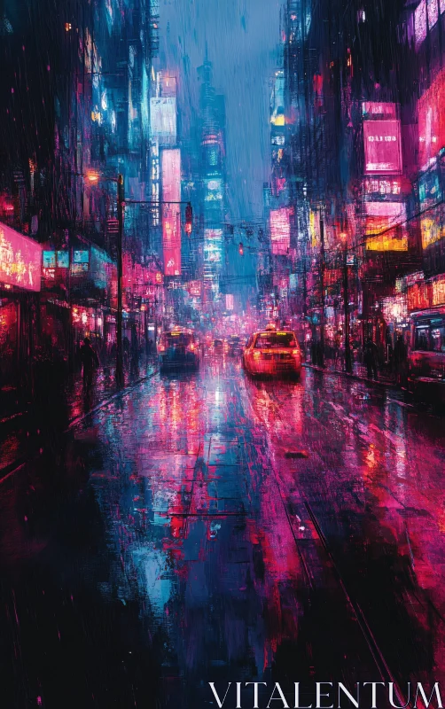 AI ART Neon Lights and Rain in the City