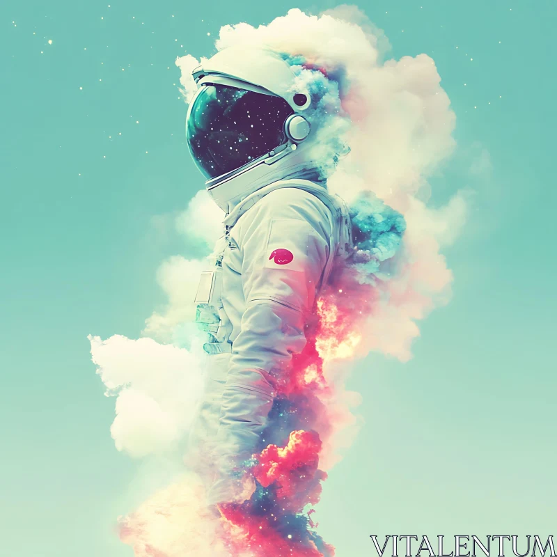 AI ART Dreamlike Astronaut Surrounded by Colorful Clouds