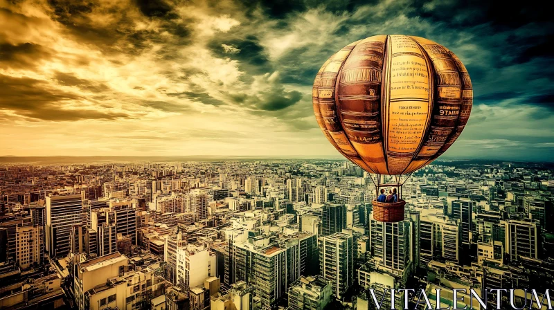 Urban Sunset Balloon Ride AI Image