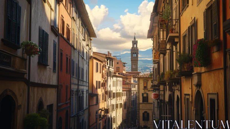 European Cityscape with Historic Clock Tower AI Image