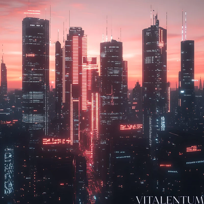 Urban Skyline Illuminated by Neon at Dusk AI Image