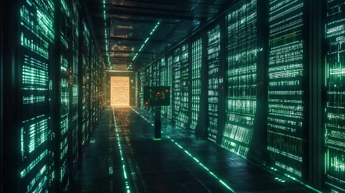 Neon-lit Server Room in a Data Center