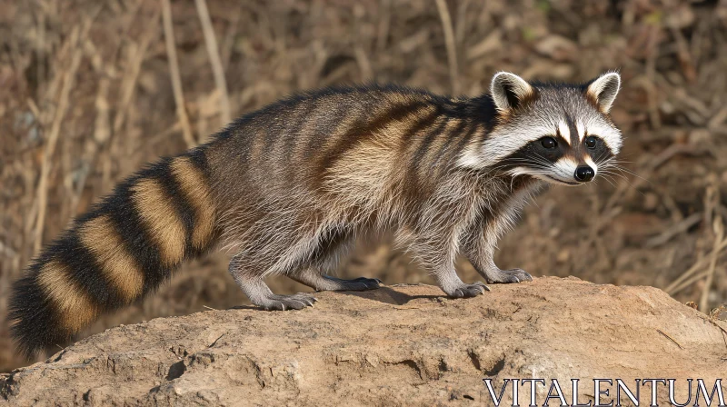 Alert Raccoon on Rocky Terrain AI Image