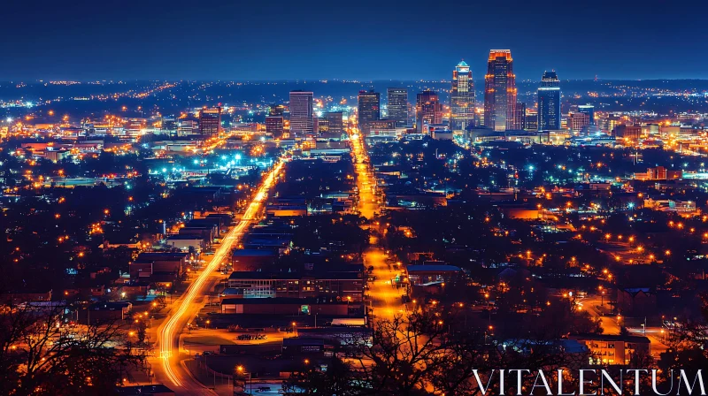 Cityscape Night Panorama with Stunning Lights AI Image