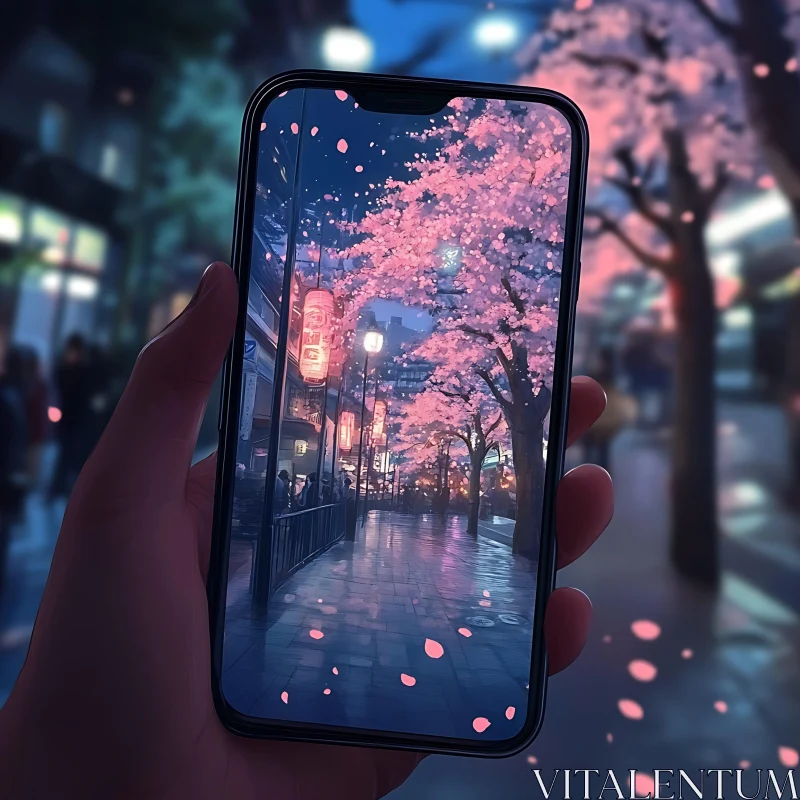 Cherry Blossoms through Smartphone Lens AI Image