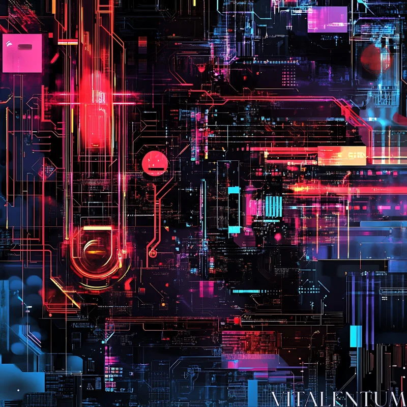 Neon Circuitry Futuristic Digital Art AI Image