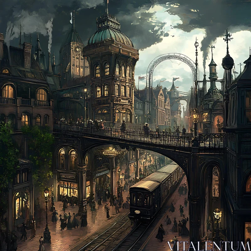 Steampunk Urban Scene AI Image