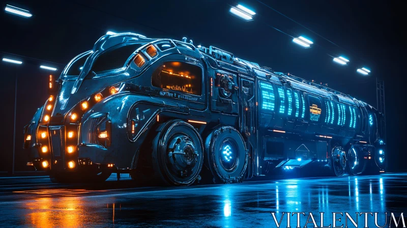 High-Tech Sci-Fi Transport with Neon Illumination AI Image