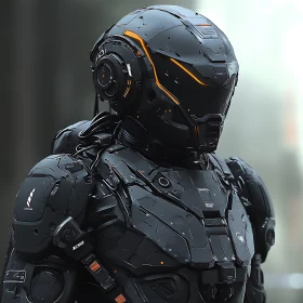 Futuristic Cyborg with Sleek Black Armor