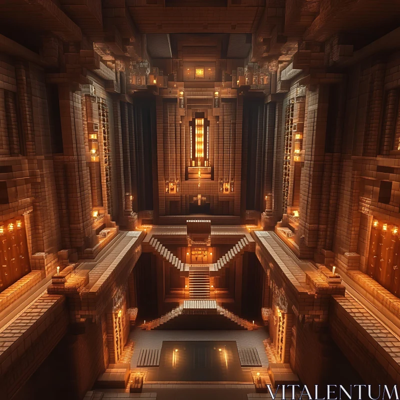 Grand Temple Interior with Symmetrical Design and Warm Lighting AI Image