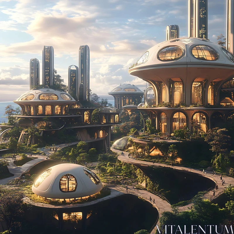 Utopian Futuristic City Merging Nature with Technology AI Image