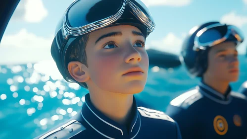 Portrait of a Boy by the Sea in Uniform