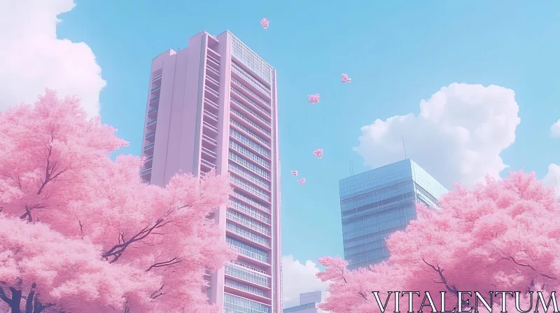 AI ART City Bloom: Cherry Blossoms and Skyscrapers