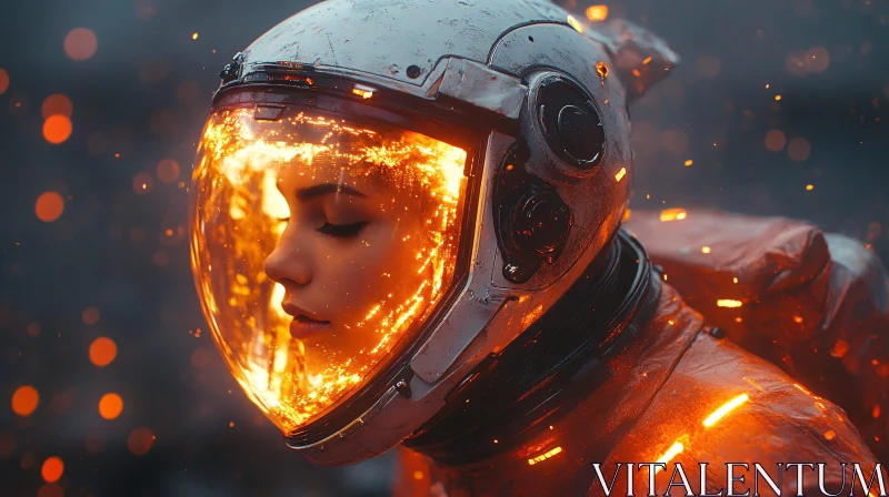 Fiery Reflections on Astronaut Visor AI Image