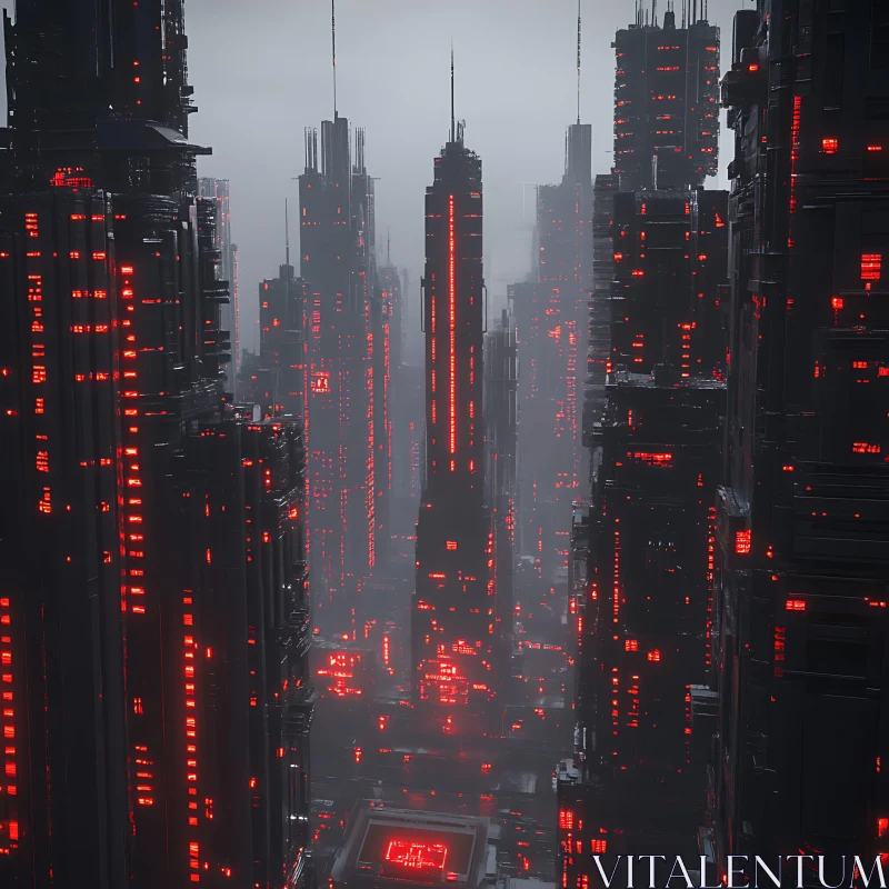 AI ART Red Neon Lit Futuristic Urban Scene