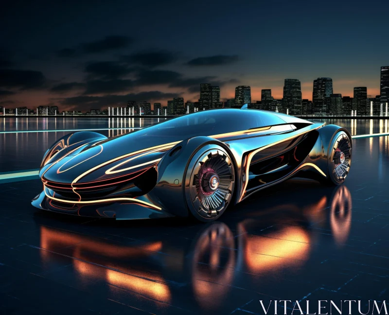 Sleek Futuristic Automobile at Night AI Image